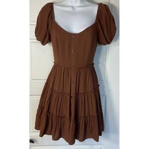 Trixxi Brown Tiered Boho Peasant Party On/ Off Shoulder Mini Dress S